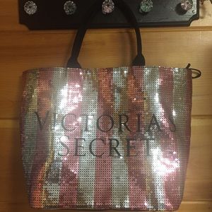 [Victoria’s Secret] silver pink bling tote bag travel vacation work school